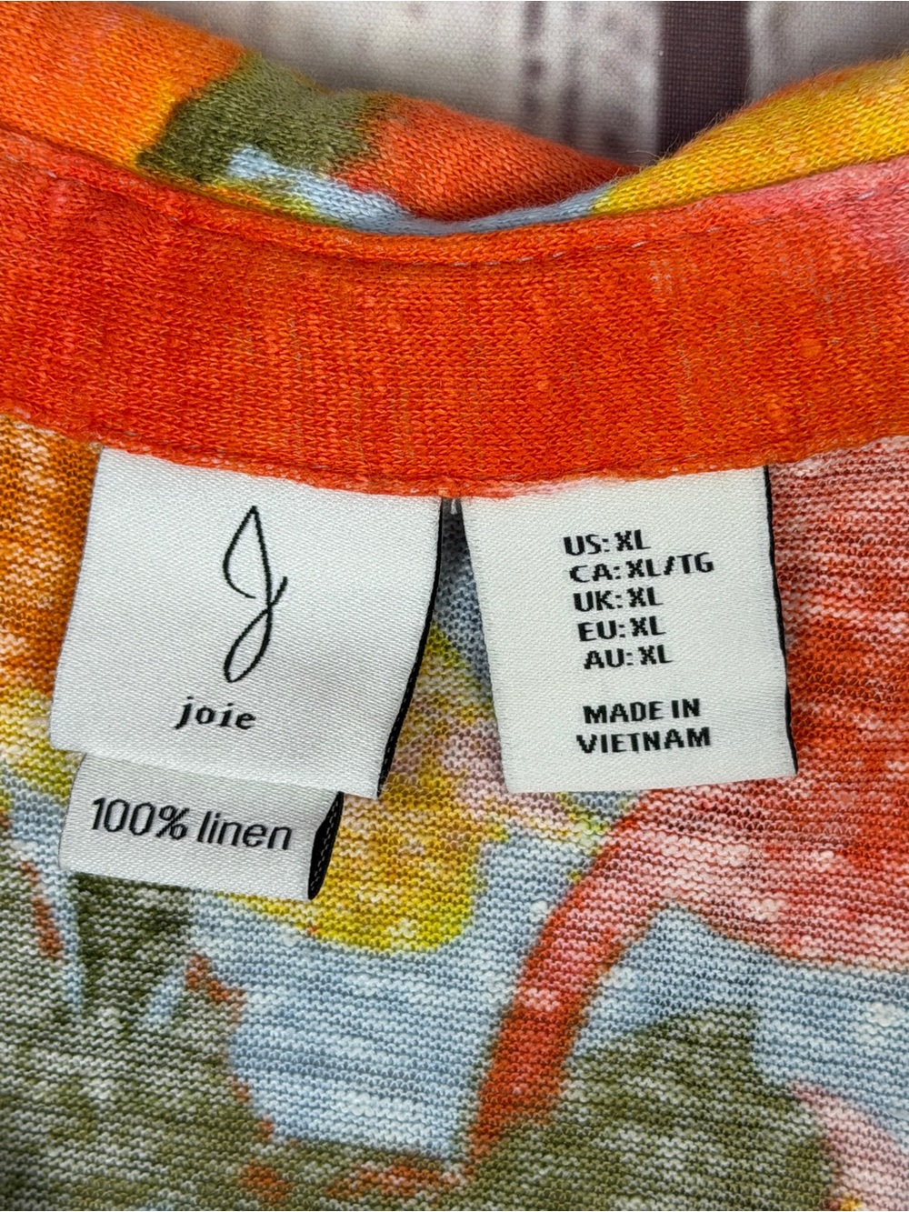 JOIE 100% linen multicolor floral v-neck collared lightweight top, size XL - Picture 5 of 13